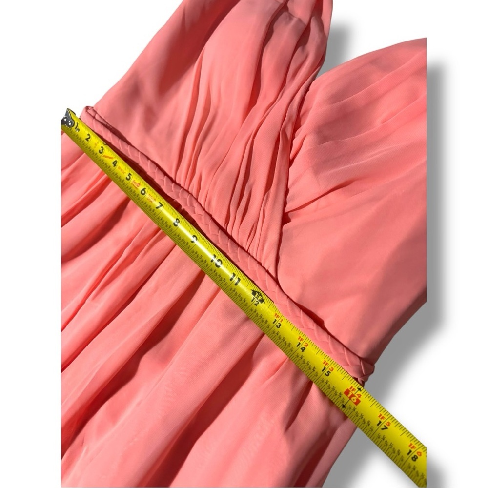 Azazie Coral Pink V-neck and Back High Slit Braided Waist Sleeveless Maxi Dress - Picture 13 of 16